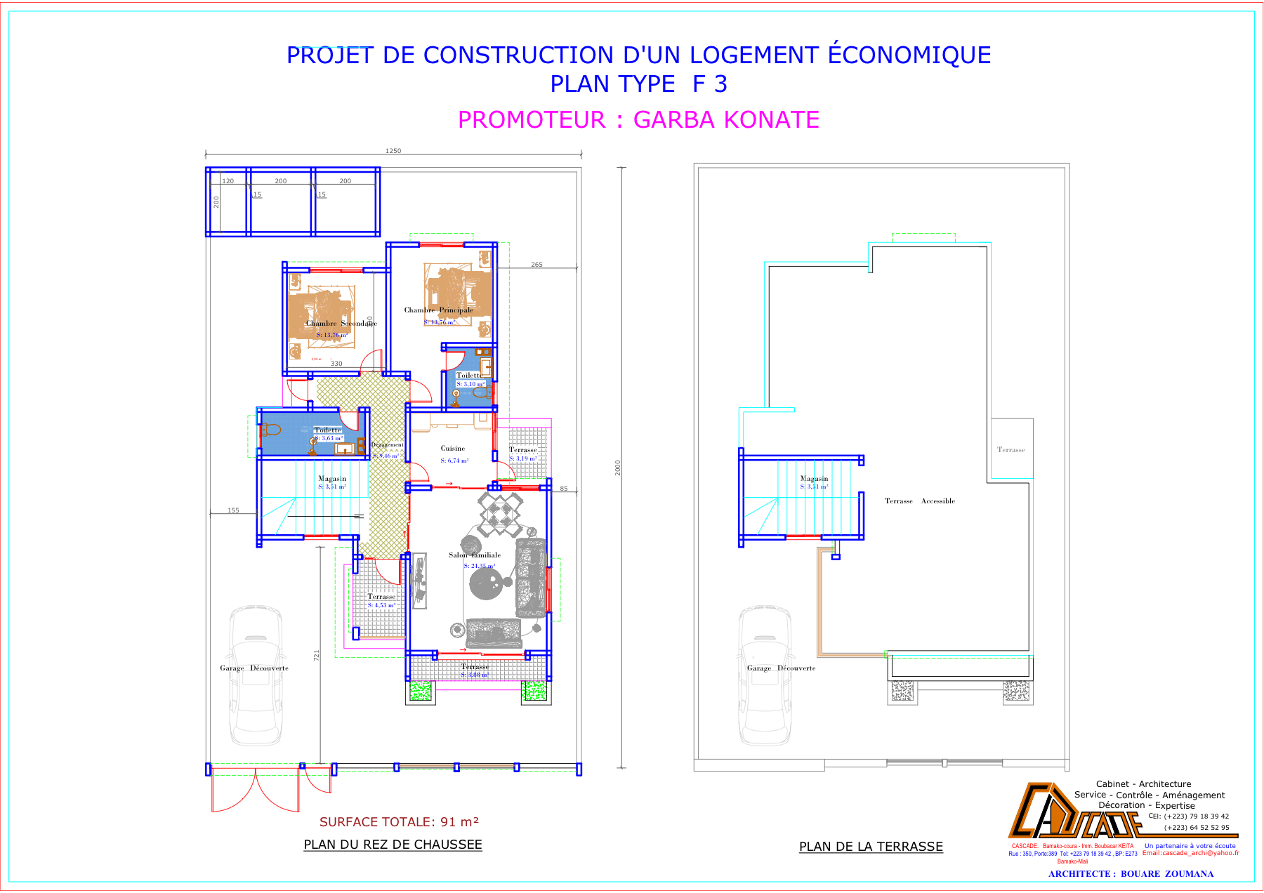 Plan type F3 DS IMMO, surface totale 91 mètres carrés