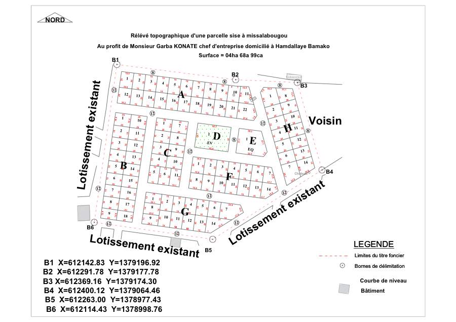Plan topographique du lotissement Missalabougou